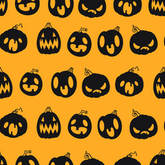 Vector seamless pattern with emotional pumpkins. Background for Halloween. Packaging and fabric design. - 382292672