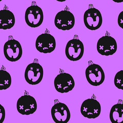 Vector seamless pattern with emotional pumpkins. Background for Halloween. Packaging and fabric design. - 382292683