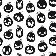 Vector seamless pattern with emotional pumpkins. Background for Halloween. Packaging and fabric design.
