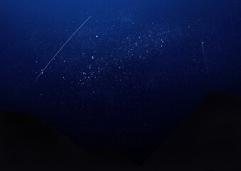 満天の星空と流れ星と山　【天体観測】