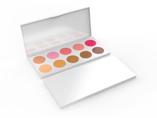 Blank Cosmetic Ten Colors Professional Foundation Concealer Contour Palette For Branding And Mock Up. 3d Render Illustration.