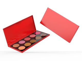 Blank Cosmetic Ten Colors Professional Foundation Concealer Contour Palette For Branding And Mock Up. 3d Render Illustration.