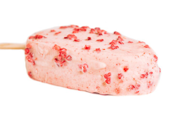 ice cream stick white chocolate and raspberries isolated on white background
