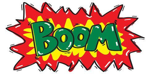 Vector word BOOM freehand doodle for comic.Drawing word BOOM.