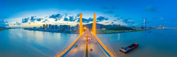 Fototapeta premium Night view of Hengqin bridge, Zhuhai City, Guangdong Province, China