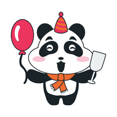 cute panda new year party cartoon illustration
