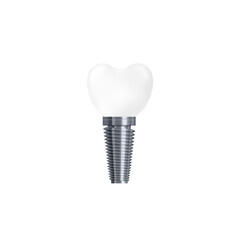 Dental implant isolated on white background - realistic white ceramic tooth