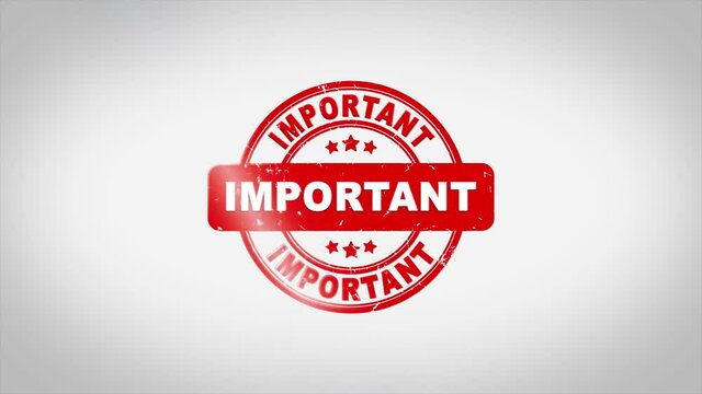 Important Signed Stamping Text Wooden Stamp Animation. Red Ink on Clean White Paper Surface Background with Green matte Background Included.