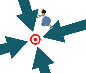 Arrows point to the point of focus as a young girl wanders around on the arrows not paying attention to the area of focus. This illustrates ADHD, attention deficit disorder.