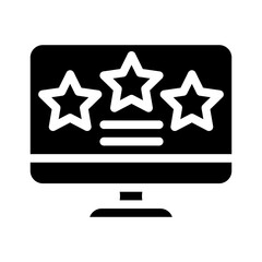 review stars on computer screen glyph icon vector illustration