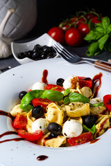rustic tortellini pasta salad with mozzarella