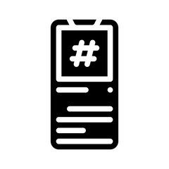Fototapeta premium hashtag mobile screen glyph icon vector illustration