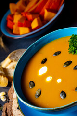 delicious creamy pumpkin soup with coconut milk