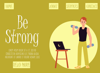 Web page design for home sport and fitness with man flat vector illustration.