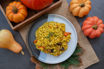 home made autumn risotto with pumpkin and chestnut