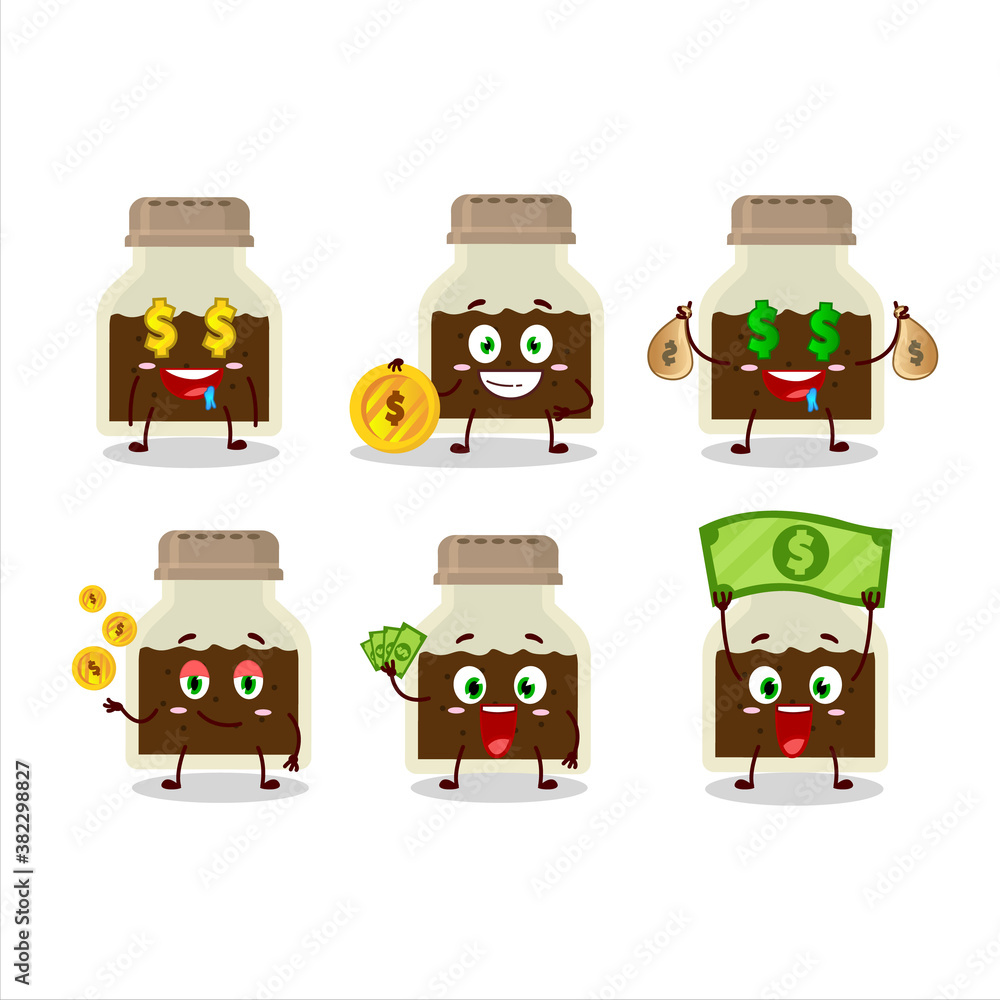 Canvas Prints Black pepper bottle cartoon character with cute emoticon bring money