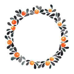 Abstract oak leaves in autumn season wreath watercolor hand painting for decoration on Thanksgiving festival.