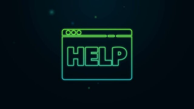 Glowing neon line Browser help icon isolated on black background. Internet communication protocol. 4K Video motion graphic animation