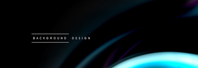 Dynamic motion abstract background. Color blurred stripes on black. Wave liquid lines poster. Vector illustration