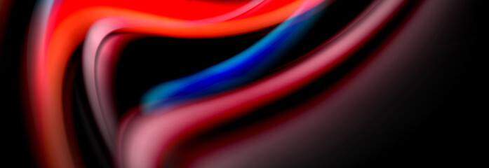 Dynamic motion abstract background. Color blurred stripes on black. Wave liquid lines poster. Vector illustration