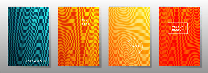 Wave halftone gradients trendy cover pages vector set. Dynamic wavy lines halftone patterns catalog