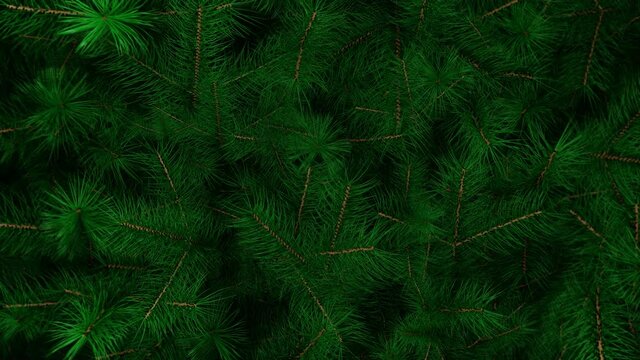 Christmas tree background. Christas branches. New Year fir tree with decorations and illumination. Xmas tree decorations background. New Year and Christmas 2026/2025. Loop animation 4K