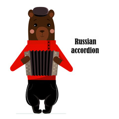 Bear in a red shirt and a button accordion in his hands.