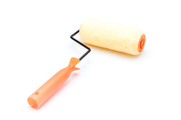 Roller for paint in construction on a white background