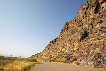 Cliff and highway rest area in north Nevada