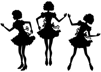 Mechanical dolls silhouettes set/ Set with a clockwork doll with a key