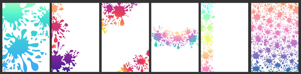 Set of vector backgrounds with ink splash texture frame for brochure, notebooks, posters, flyers or cards. Isolated templates	