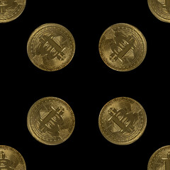 Bitcoin, cryptocurrency, electronic money, digital money, seamless pattern, on a black background