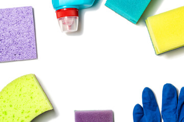 set of cleaning products top view