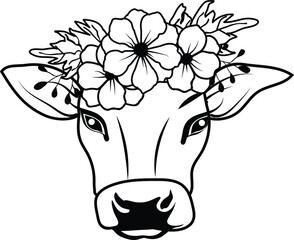 Vector Illustration of a Cow With Flower Crown