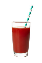 Glass of tomato juice isolated on white background