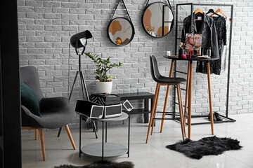 Stylish interior of modern dressing room