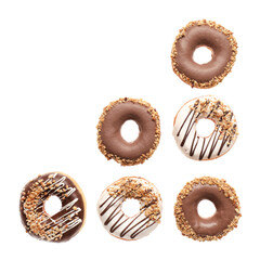 Tasty donuts on white background