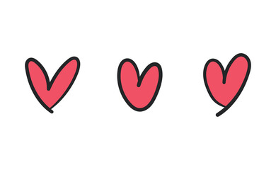 Hand drawn hearts, love icon symbols. Heart doodles. Hand drawn valentine's day design.