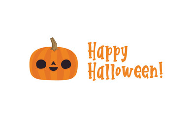 Happy Halloween design. Cute pumpkin with carved smile face, spooky season. Funny illustration. Trick or treat decoration.