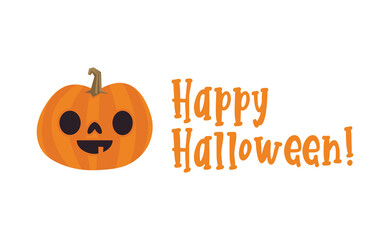 Happy Halloween design. Cute pumpkin with carved smile face, spooky season. Funny illustration. Trick or treat decoration.