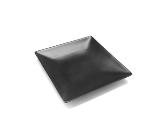 Empty ceramics black plate isolated on white background with clipping path