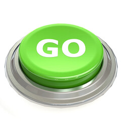 Green go button with metal ring