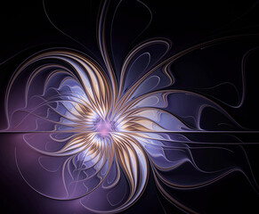Beautiful exotic abstract fractal purple flower on black background