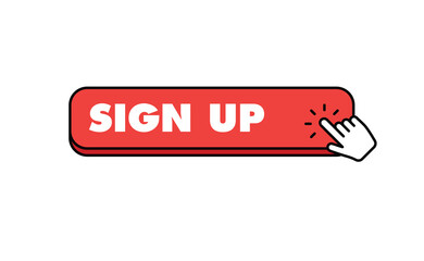 Sign up button with hand clicking icon.
