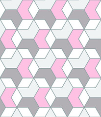Contemporary abstract hexagonal repeating pattern in pale pink, brown and gray, geometric vector illustration