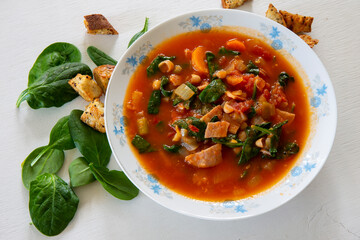 Homemade Ribollita, tuscan bean soup with seed & grains sourdough