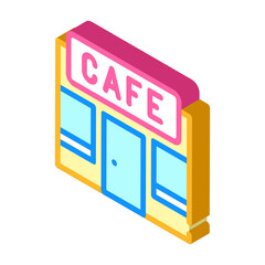 cafe building isometric icon vector color illustration