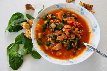 Homemade Ribollita, tuscan bean soup with seed & grains sourdough