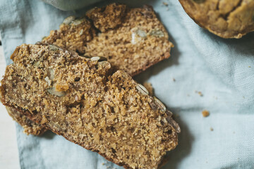 Rectangular pumpkin bread. Selective focus