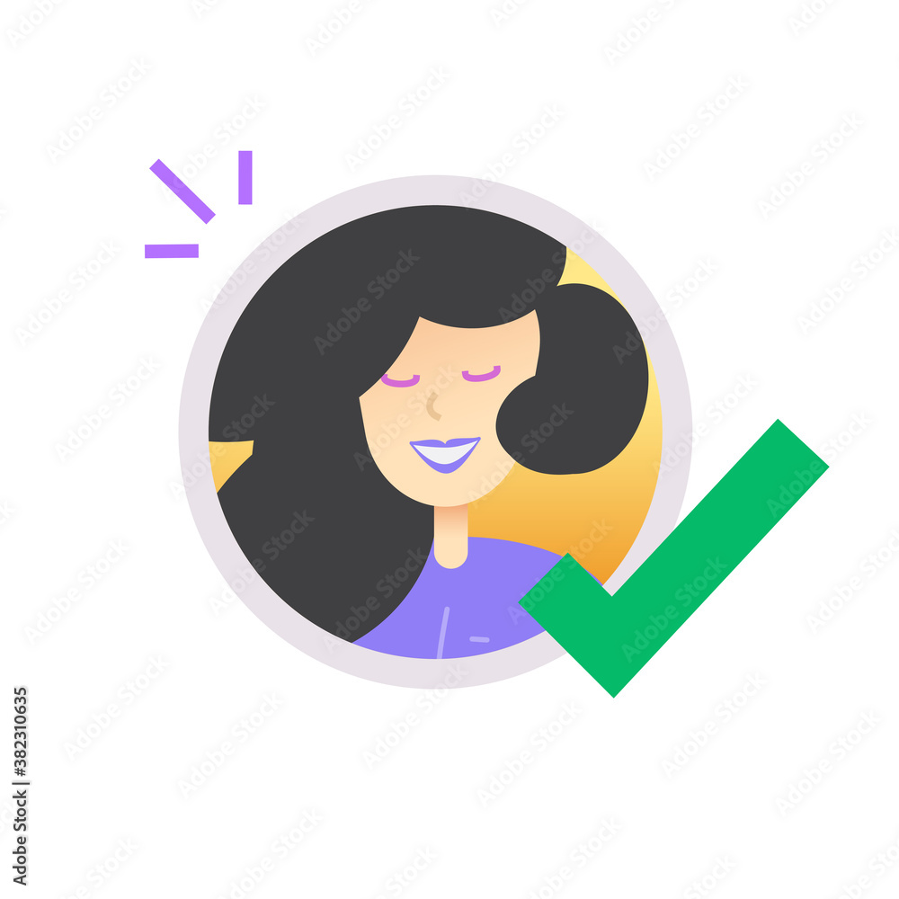 Poster user account approved check mark icon vector, logging avatar with checkmark symbol, concept of valid